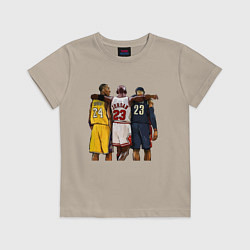 Футболка хлопковая детская Bryant, Jordan, James, цвет: миндальный