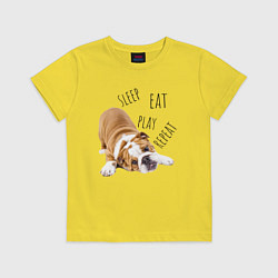 Футболка хлопковая детская Sleep Eat Play Repeat Бульдог, цвет: желтый