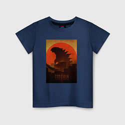 Футболка хлопковая детская Godzilla and red sun, цвет: тёмно-синий