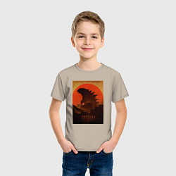 Футболка хлопковая детская Godzilla and red sun, цвет: миндальный — фото 2