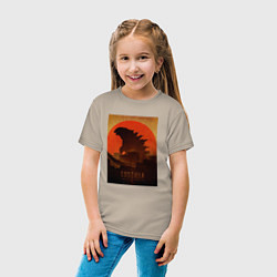 Футболка хлопковая детская Godzilla and red sun, цвет: миндальный — фото 2