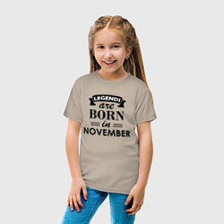 Футболка хлопковая детская Legends are born in November, цвет: миндальный — фото 2