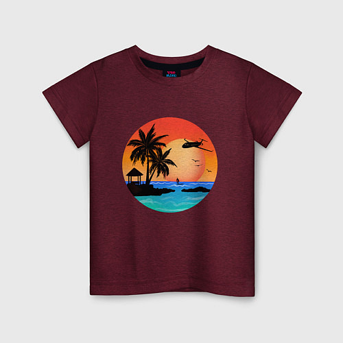 Детская футболка Закат на море / Меланж-бордовый – фото 1