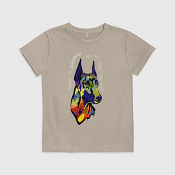 Футболка хлопковая детская Берегись доберманов!, цвет: миндальный