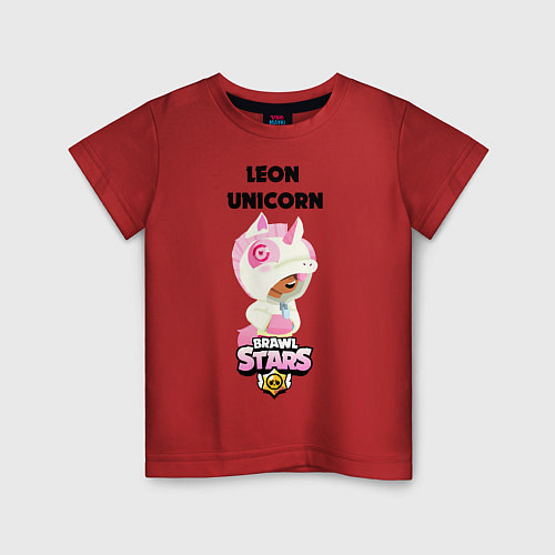 Детская футболка BRAWL STARS LEON UNICORN / Красный – фото 1