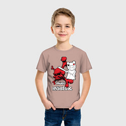 Футболка хлопковая детская Свинка Пигги из Roblox, цвет: пыльно-розовый — фото 2