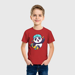 Футболка хлопковая детская Панда скейтер, цвет: красный — фото 2