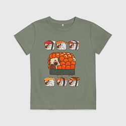 Футболка хлопковая детская Мопс и роллы, цвет: авокадо