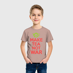 Футболка хлопковая детская Make tea not war, цвет: пыльно-розовый — фото 2