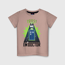 Футболка хлопковая детская Trust me, i'm doctor who, цвет: пыльно-розовый