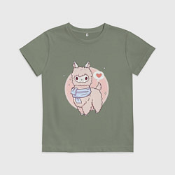 Футболка хлопковая детская Милая лама, цвет: авокадо