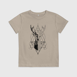 Футболка хлопковая детская Polygonal deer, цвет: миндальный