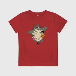 Футболка хлопковая детская Тоторо и девочки, цвет: красный