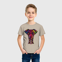 Футболка хлопковая детская  Слон с орнаментом, цвет: миндальный — фото 2