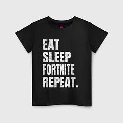 Футболка хлопковая детская EAT SLEEP FORTNITE REPEAT, цвет: черный