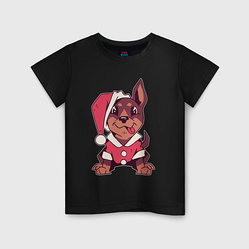 Детская футболка Рождественский пёсик / Черный – фото 1