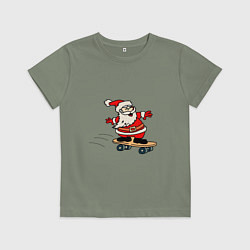 Футболка хлопковая детская Санта на скейтборде, цвет: авокадо