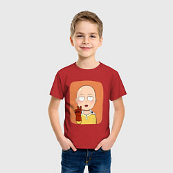 Футболка хлопковая детская Сайтама One Punch Man, цвет: красный — фото 2