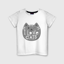 Футболка хлопковая детская I love cats, цвет: белый