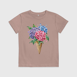 Футболка хлопковая детская Букет цветов в рожке, цвет: пыльно-розовый