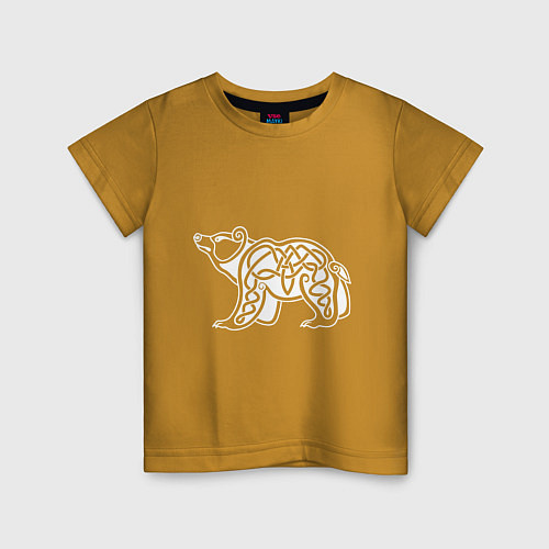 Детская футболка Скандинавский медведь белый / Горчичный – фото 1