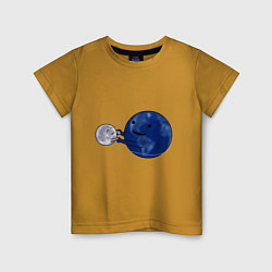 Футболка хлопковая детская Земля и луна кружатся в космосе, цвет: горчичный