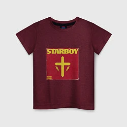 Футболка хлопковая детская The Weeknd STARBOY, цвет: меланж-бордовый