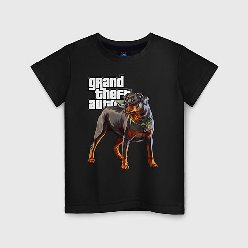Детская футболка ЧОП - ротвейлер из GTA 5 / Черный – фото 1