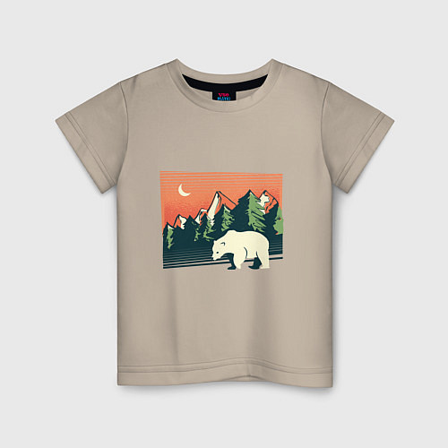 Детская футболка Белый медведь пейзаж с горами / Миндальный – фото 1