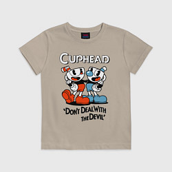 Футболка хлопковая детская Cuphead, Dont deal with devil, цвет: миндальный