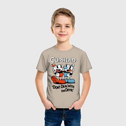 Футболка хлопковая детская Cuphead, Dont deal with devil, цвет: миндальный — фото 2