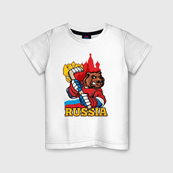 Футболка хлопковая детская Хоккей Россия, цвет: белый