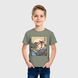 Футболка хлопковая детская Cat Kong versus Godzilla Kaiju, цвет: авокадо — фото 2