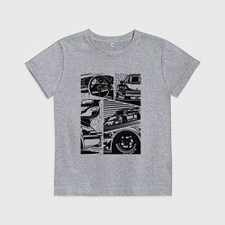 Футболка хлопковая детская PORSCHE ПОРШЕ КОЛЛАЖ, цвет: меланж