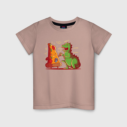 Детская футболка Пицца против Годзиллы / Пыльно-розовый – фото 1