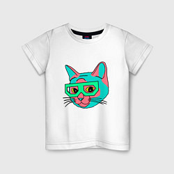 Футболка хлопковая детская Hipster Cat, цвет: белый