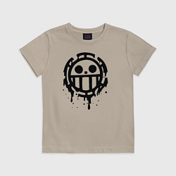 Футболка хлопковая детская One Piece знак черной краской, цвет: миндальный