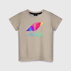 Футболка хлопковая детская AVICII RAIBOW, цвет: миндальный