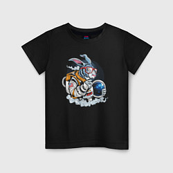 Футболка хлопковая детская Космонавт кролик, цвет: черный