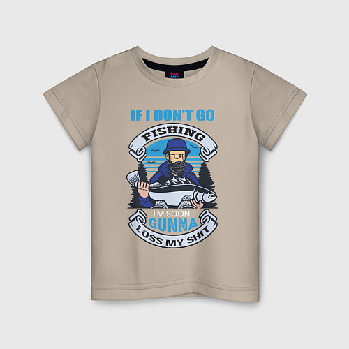 Детская футболка Рыбак хипстер с большой рыбой / Миндальный – фото 1