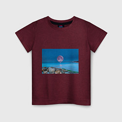 Футболка хлопковая детская Лунный пляж, цвет: меланж-бордовый