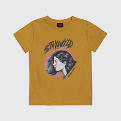 Футболка хлопковая детская Девушка - пантера StayWild, цвет: горчичный