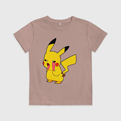 Футболка хлопковая детская Уставший Пикачу, цвет: пыльно-розовый