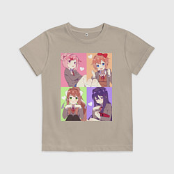 Футболка хлопковая детская Girls Doki Doki коллаж, цвет: миндальный