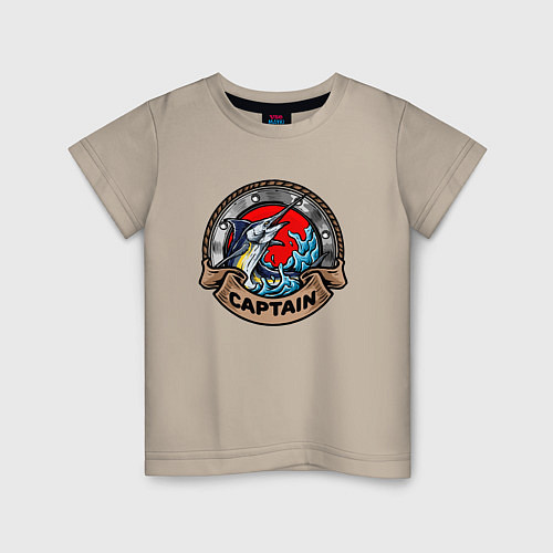 Детская футболка Рыба меч Captain / Миндальный – фото 1