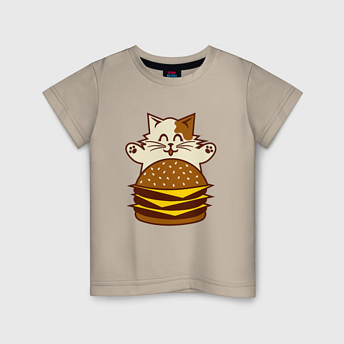 Детская футболка Голодный котик / Миндальный – фото 1