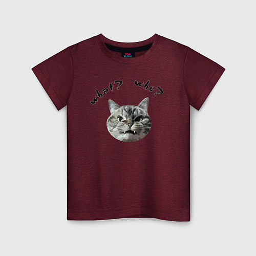 Детская футболка Кот с вопросами / Меланж-бордовый – фото 1
