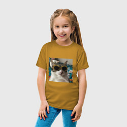 Футболка хлопковая детская Мем про кота, цвет: горчичный — фото 2