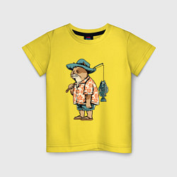 Футболка хлопковая детская Кот рыбак, цвет: желтый