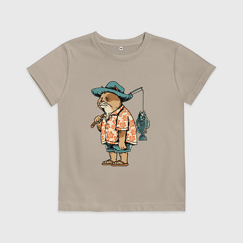 Детская футболка Кот рыбак / Миндальный – фото 1